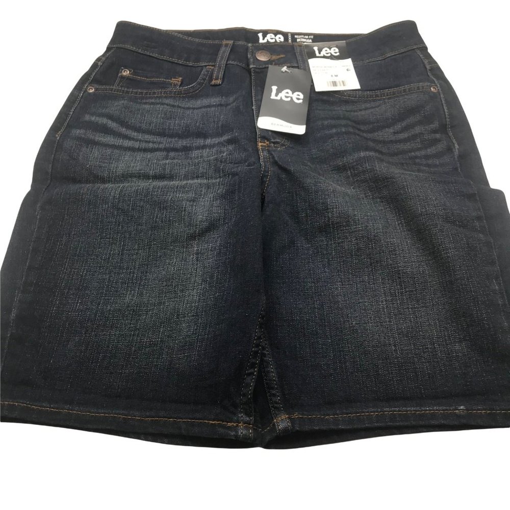Lee Women's 8M Midrise Bermuda Regular Fit Devotion Short Blue Denim Jean New